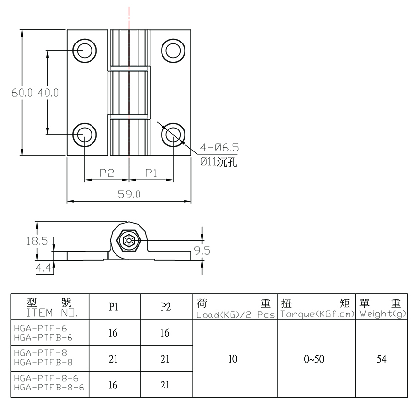 可調式阻尼型蝴蝶鉸鏈 HGA-PTF Series