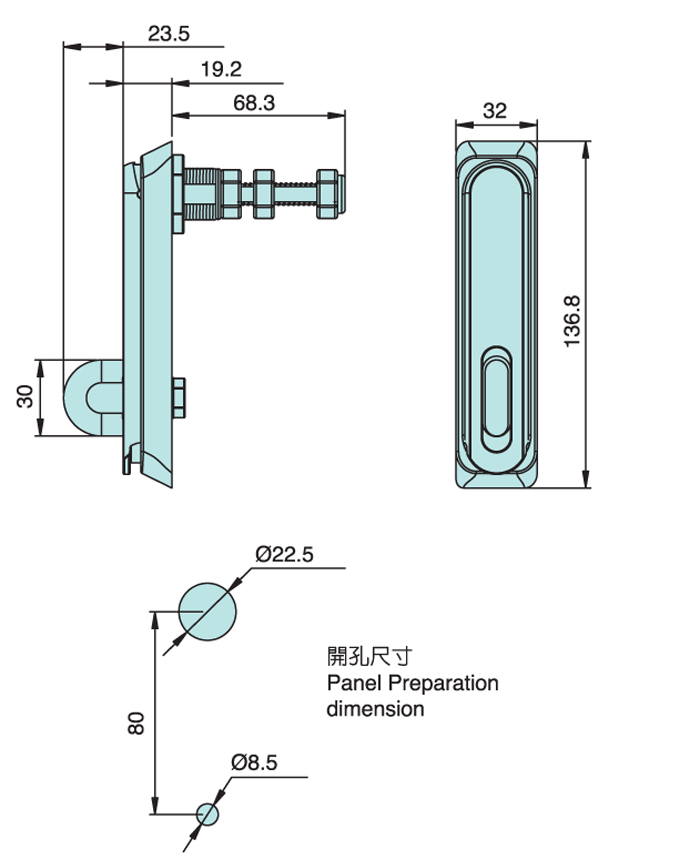 不鏽鋼防水型平面門鎖 SLS-860