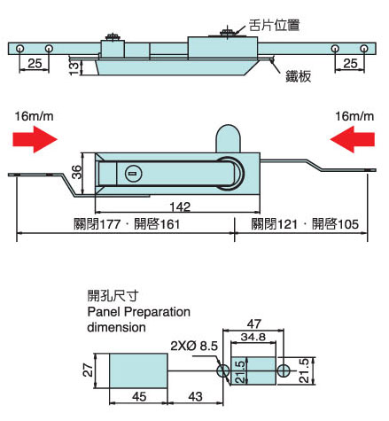 三點式天地連桿型門鎖 3PSL-828 系列