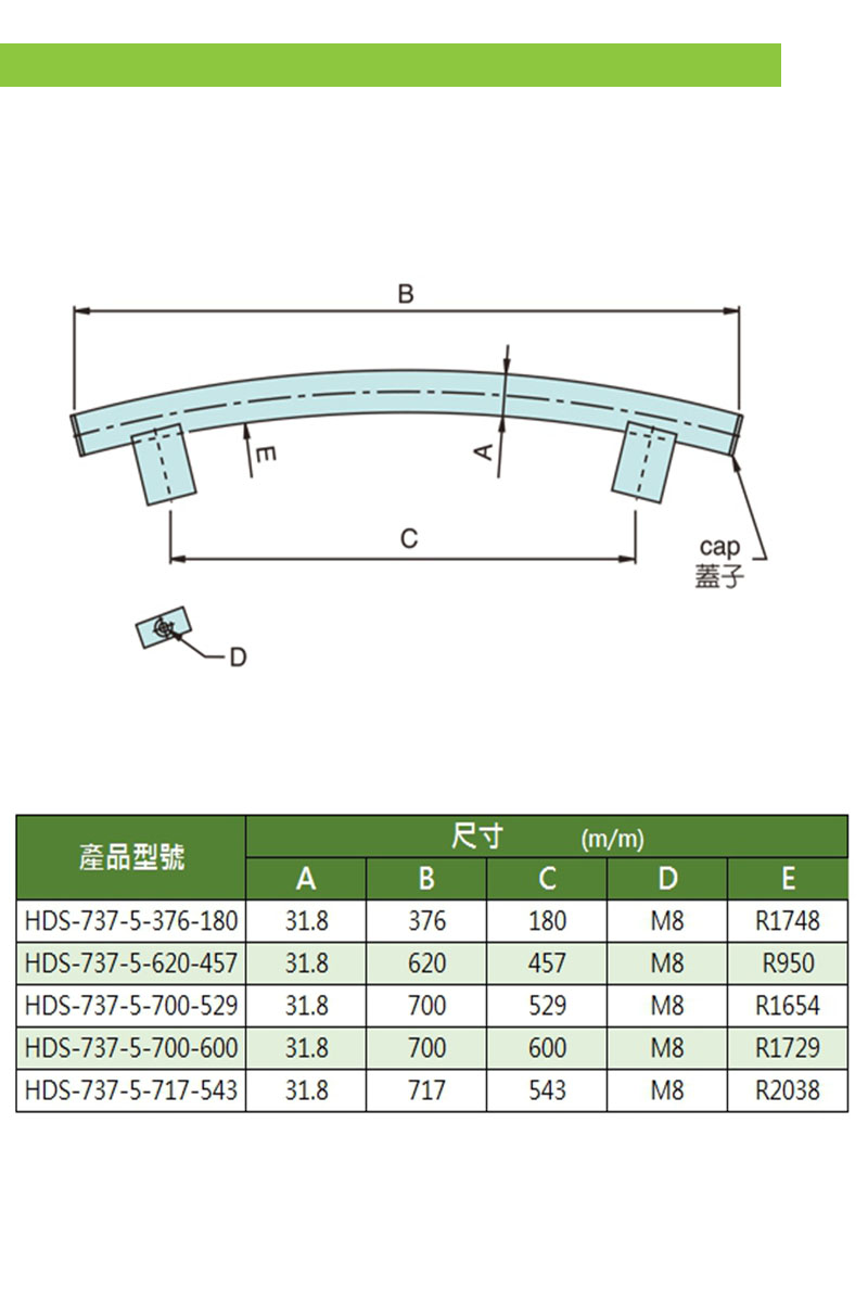 不鏽鋼弧形把手 HDS-737-5 系列