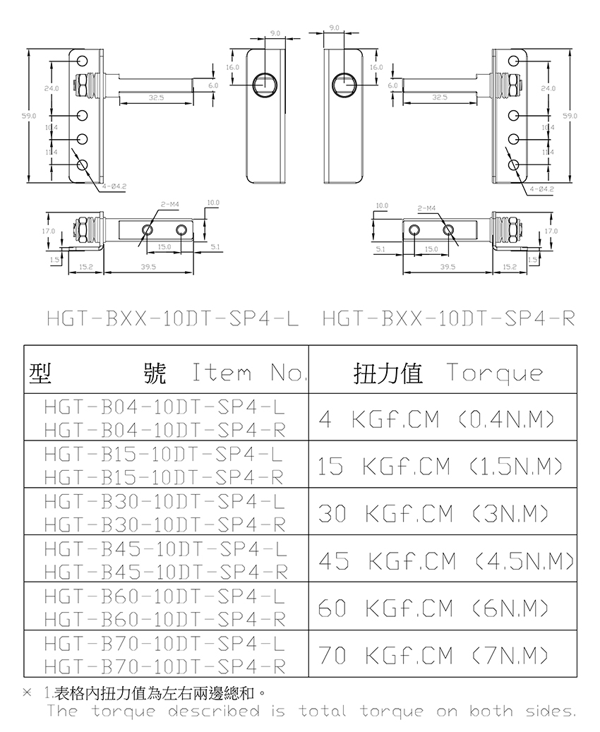 恆定扭力型定位轉軸 HGT-Bxx-10DT-SP4系列